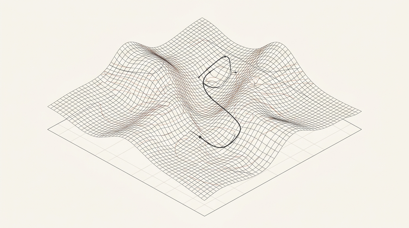 3D GARCH Volatility Surface Mesh and Neural Latent Space Vector Trajectory
